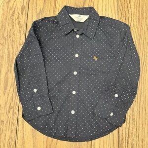 H&M Dark Blue Button-Down Shirt with White Dots. EUC Sz 2T BI